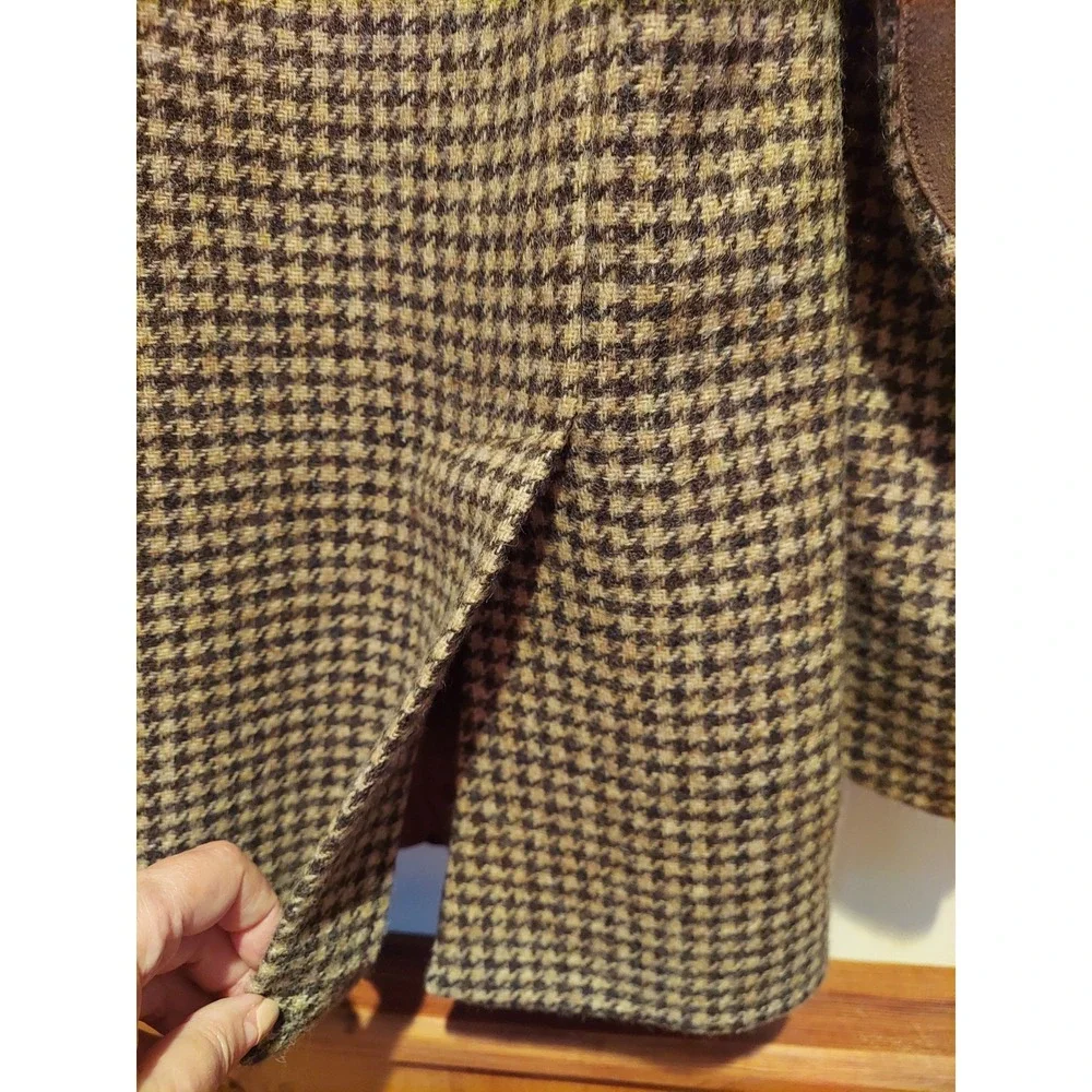 Moon British Cloth Mens Vintage Houndstooth Tweed Wool Blazer Elbow Patches 42